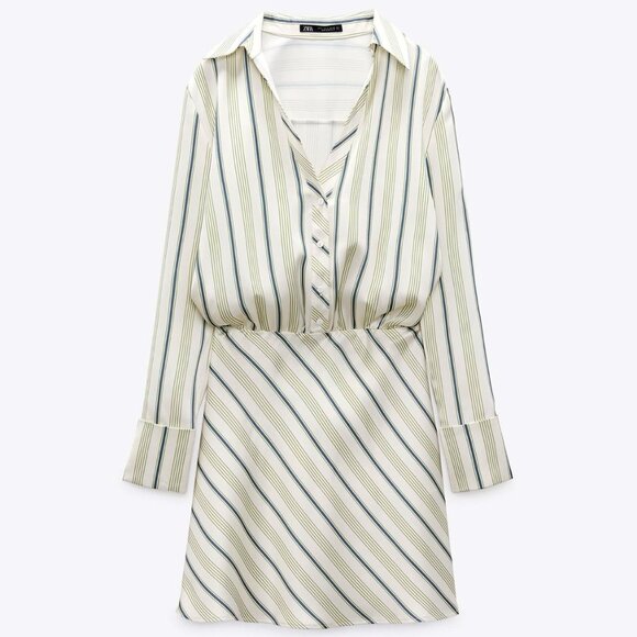 Zara Dresses & Skirts - Zara Striped Satin Shirt Dress